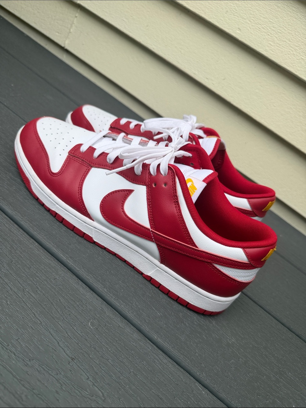 Nike men’s Dunk Red and White Low-Top Sneakers